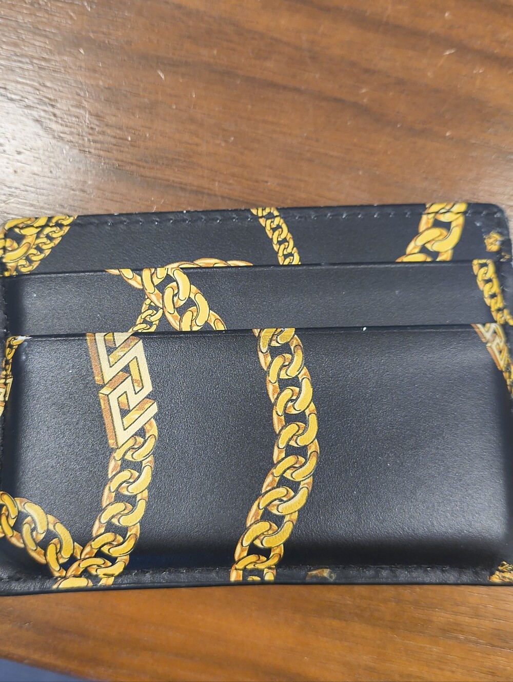 Versace La Medusa Black Gold Chain Print Leather Card Holder Wallet - Picture 6 of 11